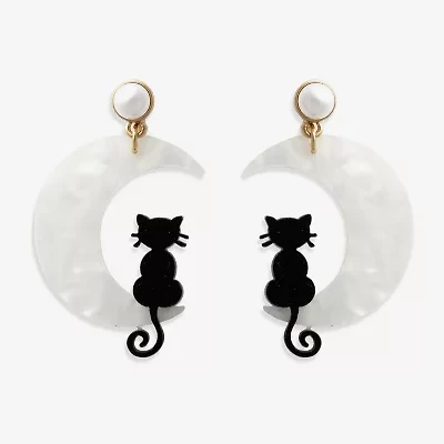 Mixit Halloween Cat Womens Simulated Pearl Moon Drop Earrings