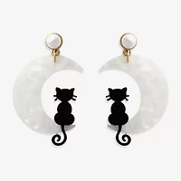 Mixit Halloween Cat Womens Simulated Pearl Moon Drop Earrings