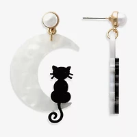 Mixit Halloween Cat Womens Simulated Pearl Moon Drop Earrings