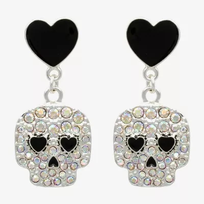 Mixit Halloween Skeleton Womens Glass Heart Drop Earrings