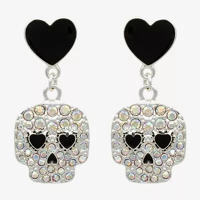 Mixit Halloween Skeleton Womens Glass Heart Drop Earrings