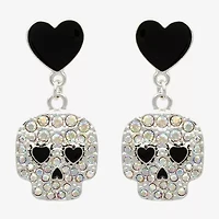 Mixit Halloween Skeleton Womens Glass Heart Drop Earrings