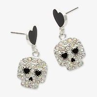 Mixit Halloween Skeleton Womens Glass Heart Drop Earrings