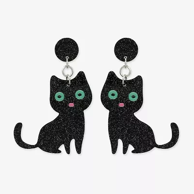 Mixit Halloween Black Cat Womens Drop Earrings