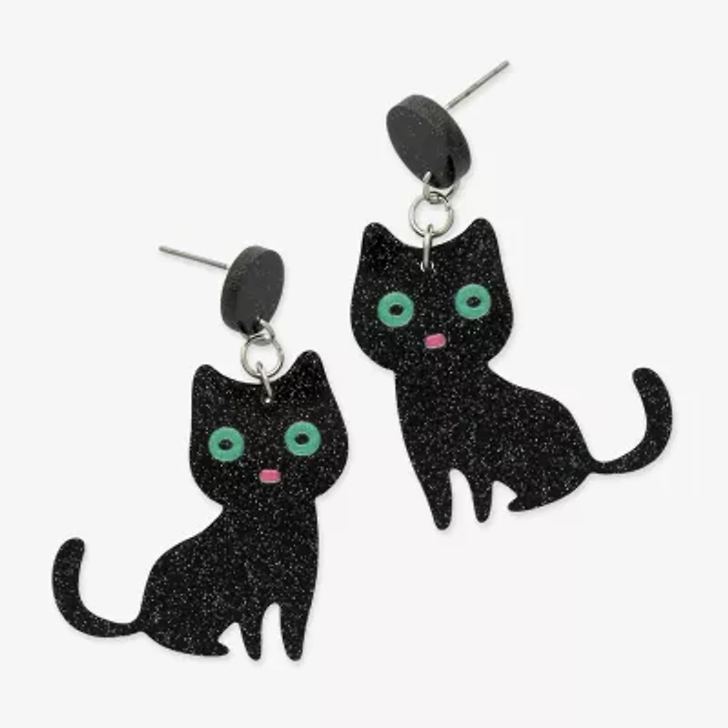 Mixit Halloween Black Cat Womens Drop Earrings