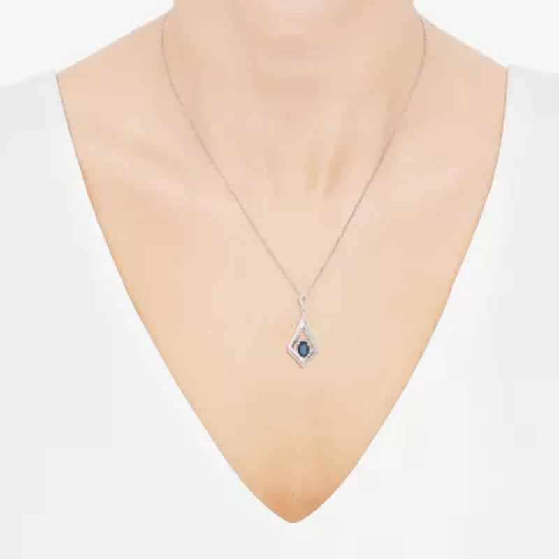 Womens Diamond Accent Genuine Blue Sapphire Sterling Silver Diamond 18 Inch Pendant Necklace