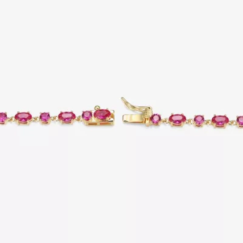 Womens Lab Created Red Ruby 18K Gold Over Silver Oval 7.25 Inch Tennis Bracelet
