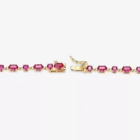 Womens Lab Created Red Ruby 18K Gold Over Silver Oval 7.25 Inch Tennis Bracelet