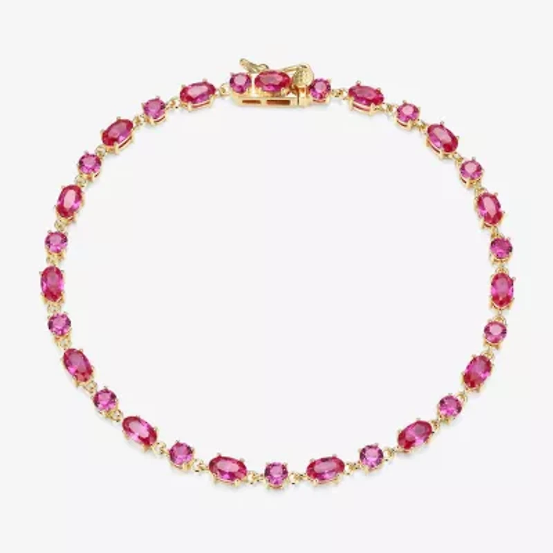 Womens Lab Created Red Ruby 18K Gold Over Silver Oval 7.25 Inch Tennis Bracelet
