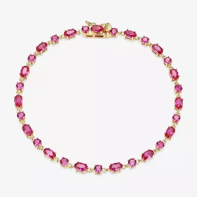 Womens Lab Created Red Ruby 18K Gold Over Silver Oval 7.25 Inch Tennis Bracelet