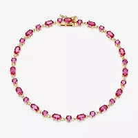 Womens Lab Created Red Ruby 18K Gold Over Silver Oval 7.25 Inch Tennis Bracelet