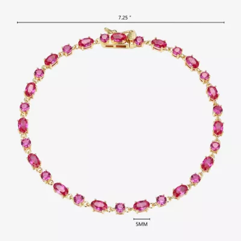 Womens Lab Created Red Ruby 18K Gold Over Silver Oval 7.25 Inch Tennis Bracelet