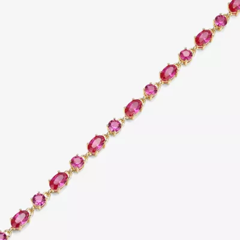 Womens Lab Created Red Ruby 18K Gold Over Silver Oval 7.25 Inch Tennis Bracelet