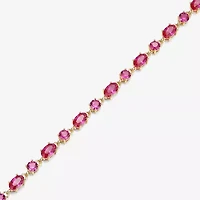 Womens Lab Created Red Ruby 18K Gold Over Silver Oval 7.25 Inch Tennis Bracelet