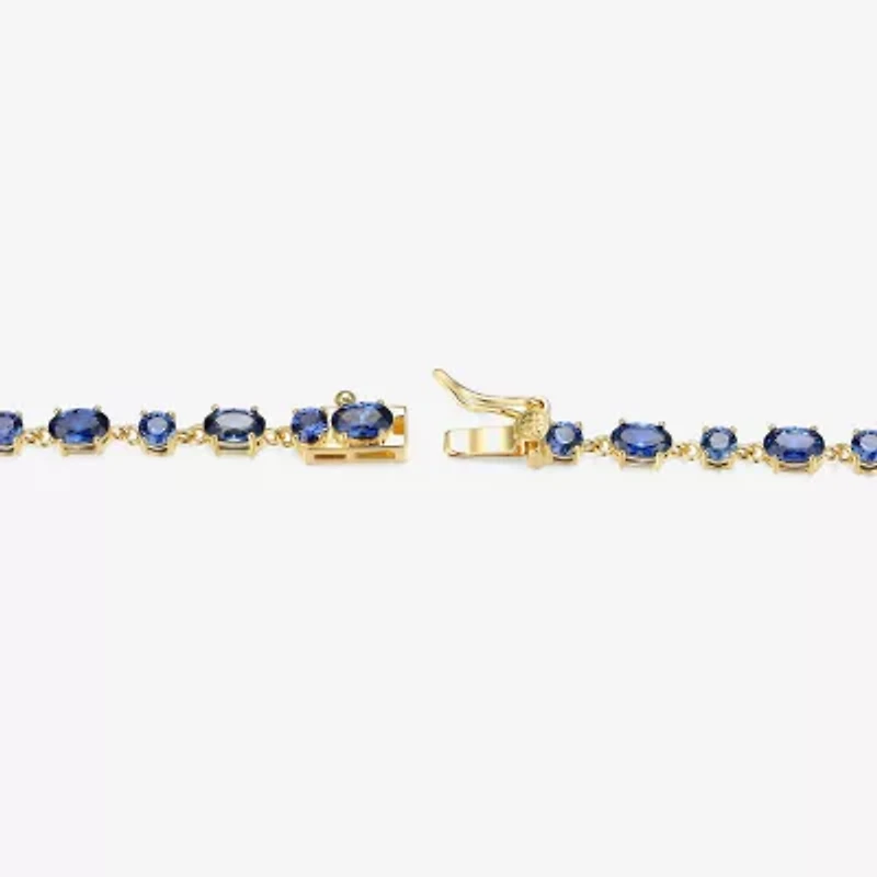 Womens Lab Created Sapphire 18K Gold Over Silver Oval 7.25 Inch Tennis Bracelet