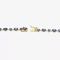 Womens Lab Created Sapphire 18K Gold Over Silver Oval 7.25 Inch Tennis Bracelet
