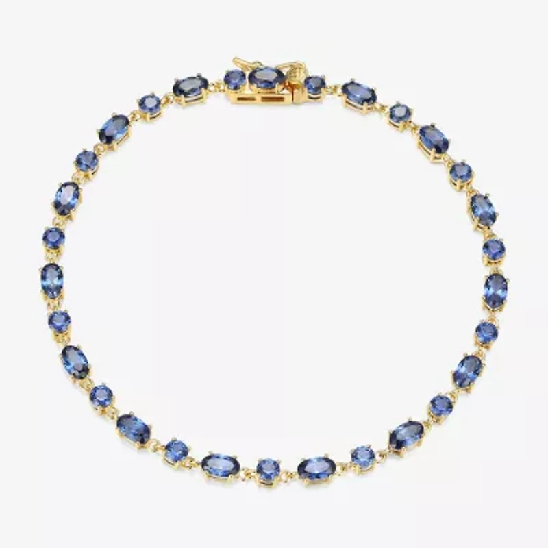 Womens Lab Created Blue Sapphire 18K Gold Over Silver Oval 7.25 Inch Tennis Bracelet