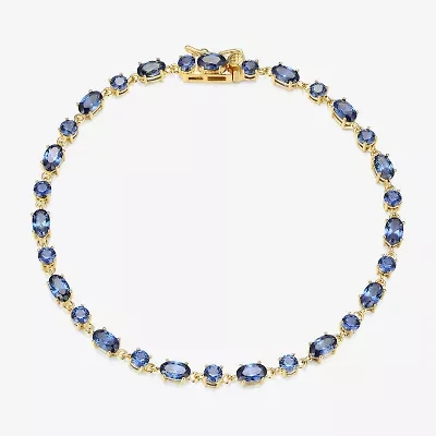 Womens Lab Created Sapphire 18K Gold Over Silver Oval 7.25 Inch Tennis Bracelet