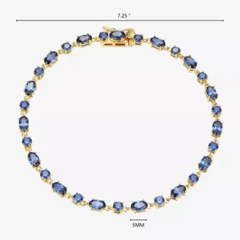 Womens Lab Created Blue Sapphire 18K Gold Over Silver Oval 7.25 Inch Tennis Bracelet