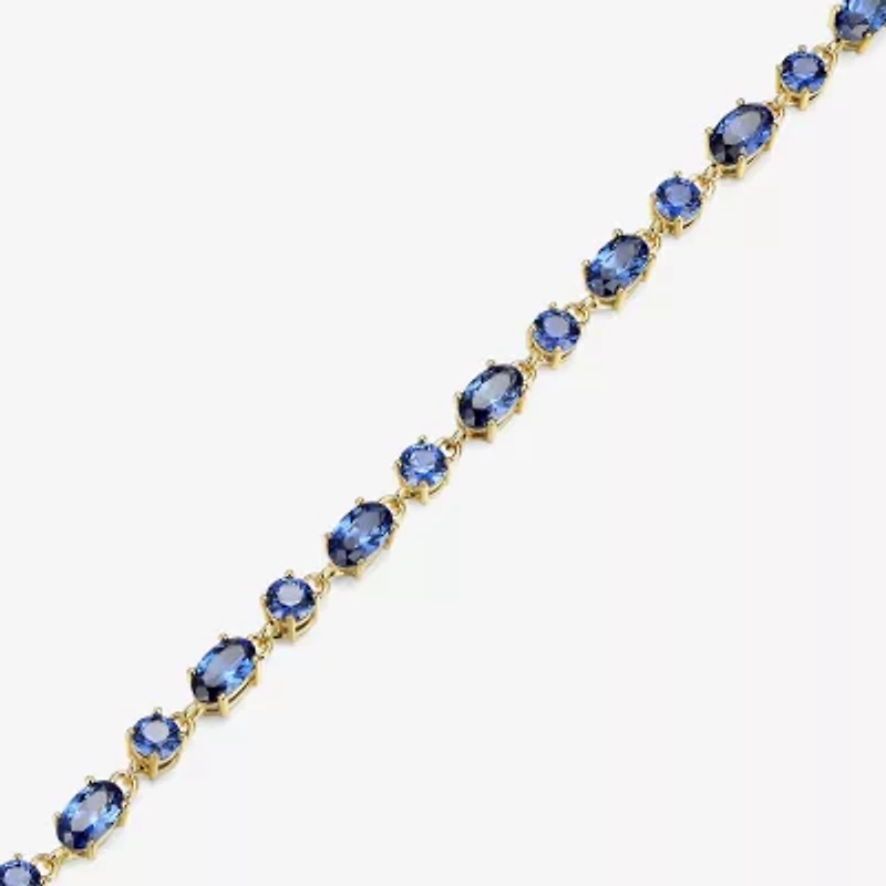 Womens Lab Created Sapphire 18K Gold Over Silver Oval 7.25 Inch Tennis Bracelet