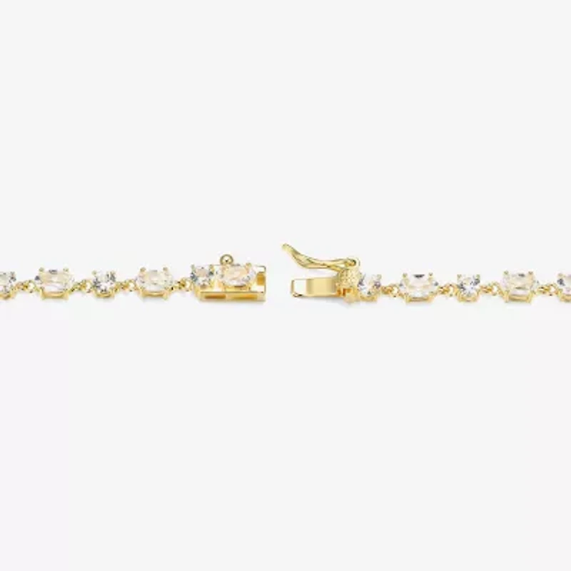 Womens Lab Created White Sapphire 18K Gold Over Silver Oval 7.25 Inch Tennis Bracelet