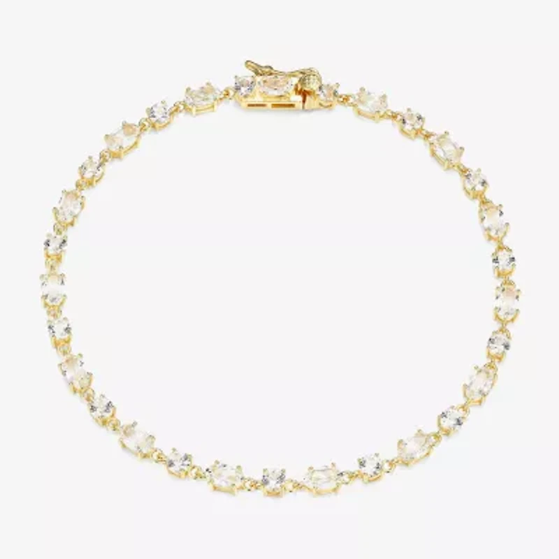 Womens Lab Created White Sapphire 18K Gold Over Silver Oval 7.25 Inch Tennis Bracelet