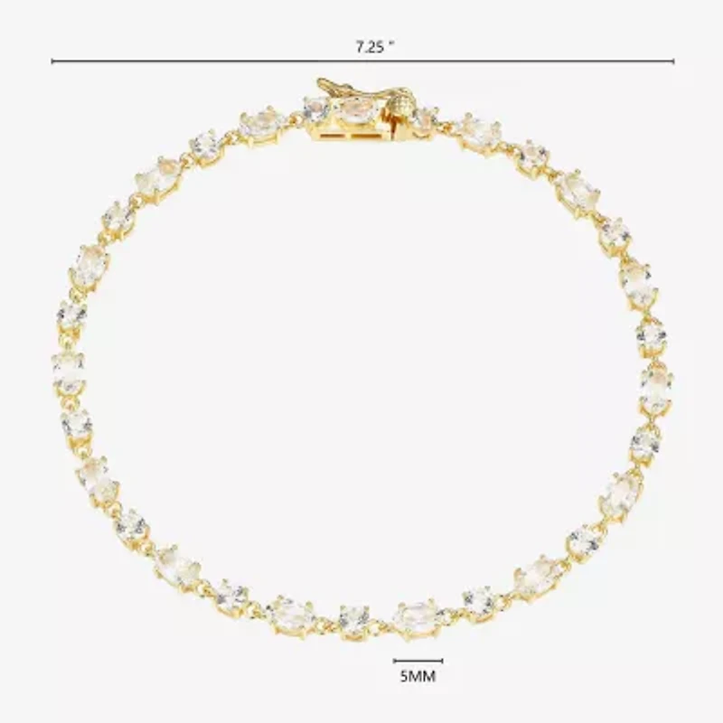 Womens Lab Created White Sapphire 18K Gold Over Silver Oval 7.25 Inch Tennis Bracelet