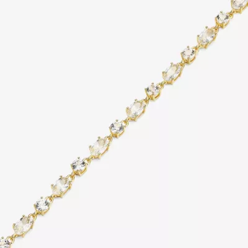 Womens Lab Created White Sapphire 18K Gold Over Silver Oval 7.25 Inch Tennis Bracelet