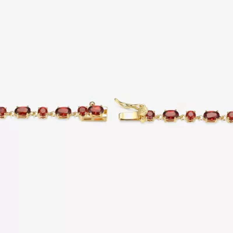 Womens Genuine Red Garnet 18K Gold Over Silver Oval 7.25 Inch Tennis Bracelet