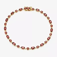 Womens Genuine Red Garnet 18K Gold Over Silver Oval 7.25 Inch Tennis Bracelet