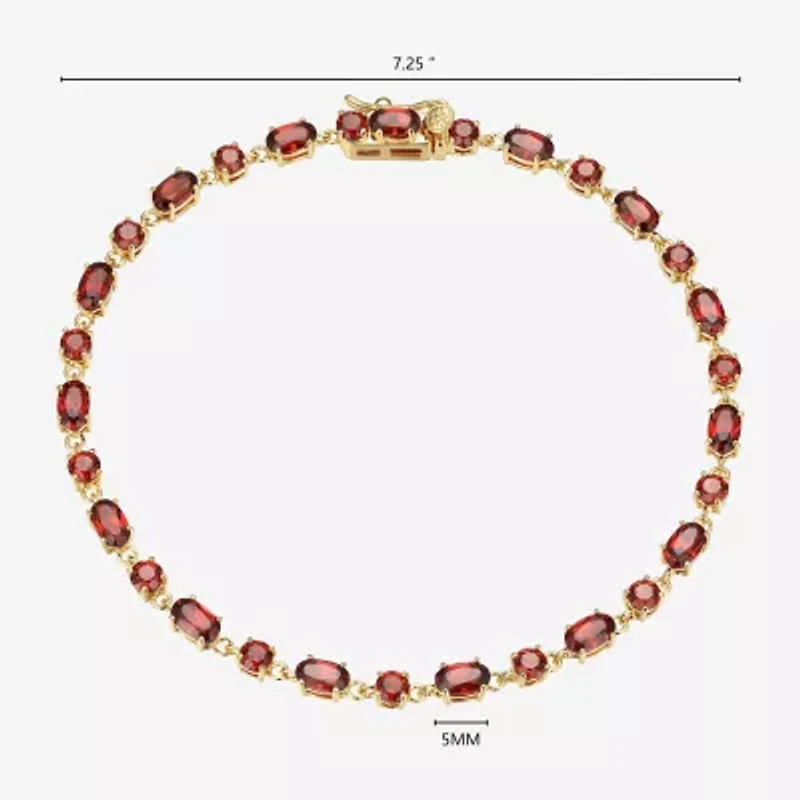 Womens Genuine Red Garnet 18K Gold Over Silver Oval 7.25 Inch Tennis Bracelet