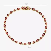 Womens Genuine Red Garnet 18K Gold Over Silver Oval 7.25 Inch Tennis Bracelet