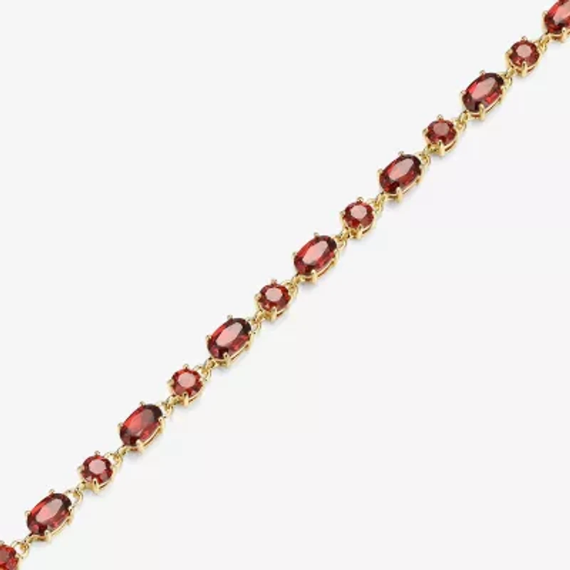 Womens Genuine Red Garnet 18K Gold Over Silver Oval 7.25 Inch Tennis Bracelet