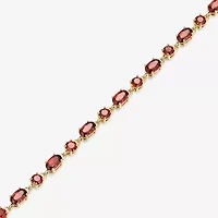 Womens Genuine Red Garnet 18K Gold Over Silver Oval 7.25 Inch Tennis Bracelet