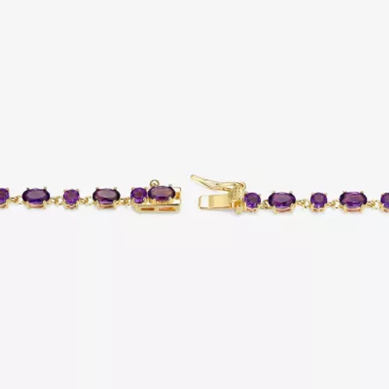 Womens Genuine Purple Amethyst 18K Gold Over Silver Oval 7.25 Inch Tennis Bracelet