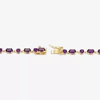 Womens Genuine Purple Amethyst 18K Gold Over Silver Oval 7.25 Inch Tennis Bracelet