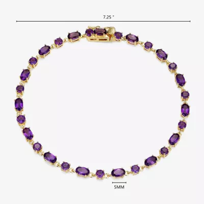 Womens Genuine Purple Amethyst 18K Gold Over Silver Oval 7.25 Inch Tennis Bracelet