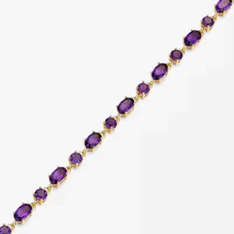 Womens Genuine Purple Amethyst 18K Gold Over Silver Oval 7.25 Inch Tennis Bracelet