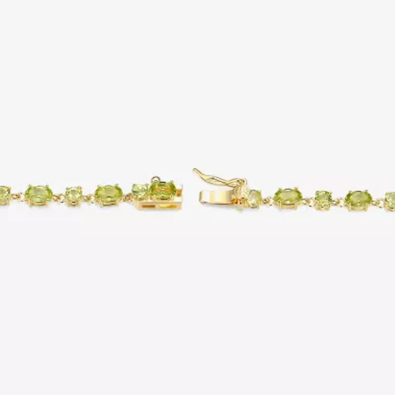 Womens Genuine Green Peridot 18K Gold Over Silver Oval 7.25 Inch Tennis Bracelet