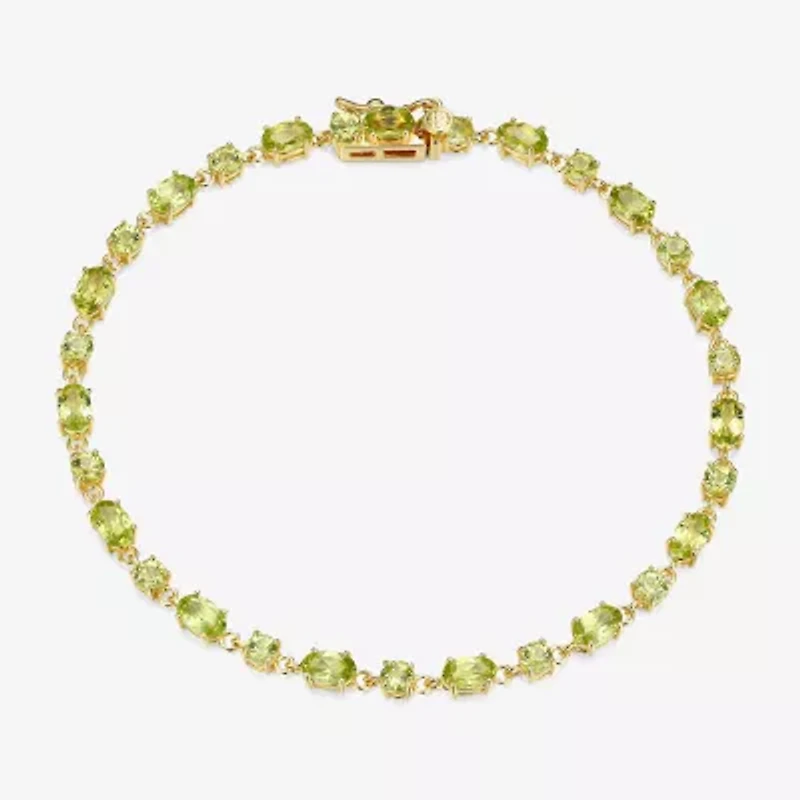 Womens Genuine Green Peridot 18K Gold Over Silver Oval 7.25 Inch Tennis Bracelet