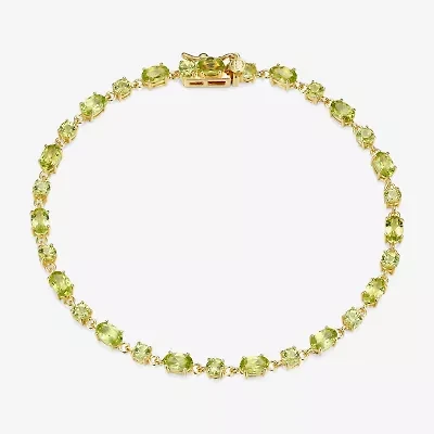Womens Genuine Green Peridot 18K Gold Over Silver Oval 7.25 Inch Tennis Bracelet