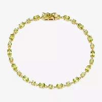 Womens Genuine Green Peridot 18K Gold Over Silver Oval 7.25 Inch Tennis Bracelet