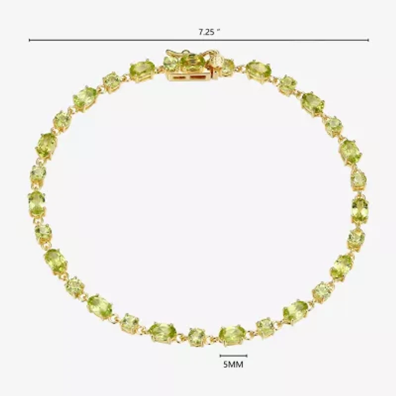 Womens Genuine Green Peridot 18K Gold Over Silver Oval 7.25 Inch Tennis Bracelet