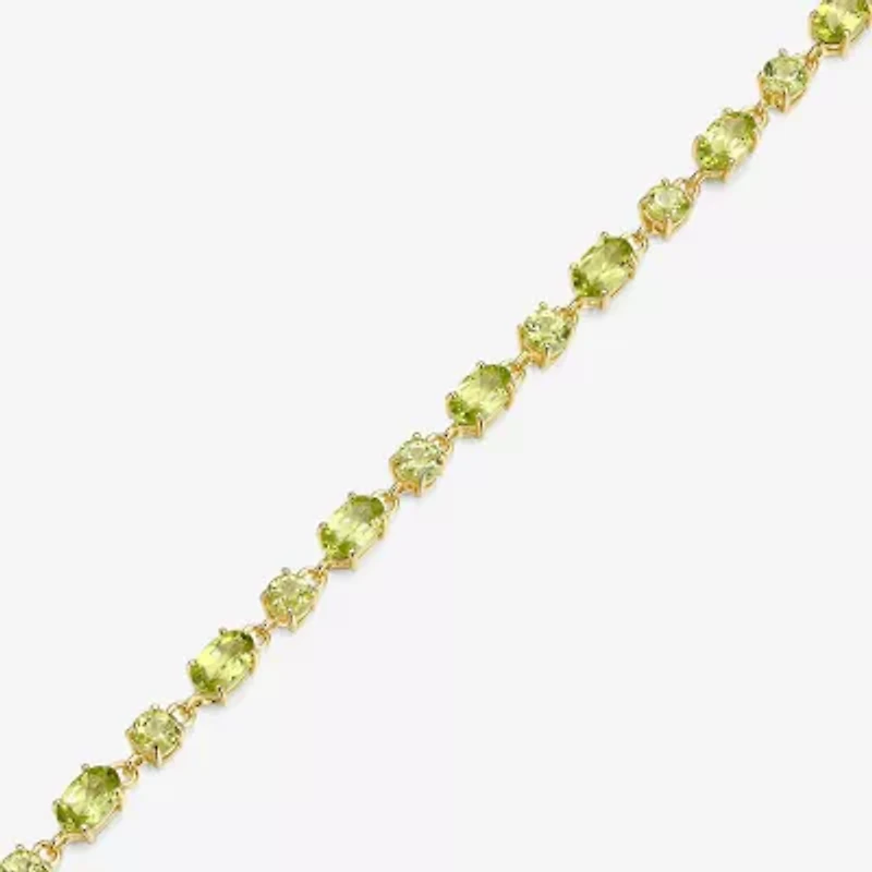 Womens Genuine Green Peridot 18K Gold Over Silver Oval 7.25 Inch Tennis Bracelet