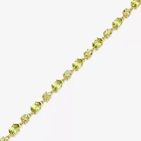 Womens Genuine Green Peridot 18K Gold Over Silver Oval 7.25 Inch Tennis Bracelet