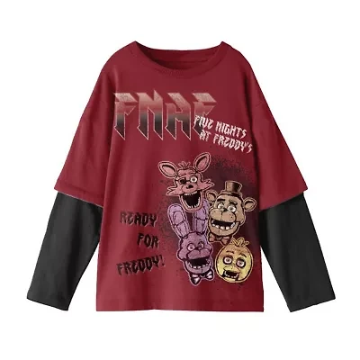 Little & Big Kid Boys Crew Neck Long Sleeve Regular Fit Five Nights at Freddys Graphic T-Shirt