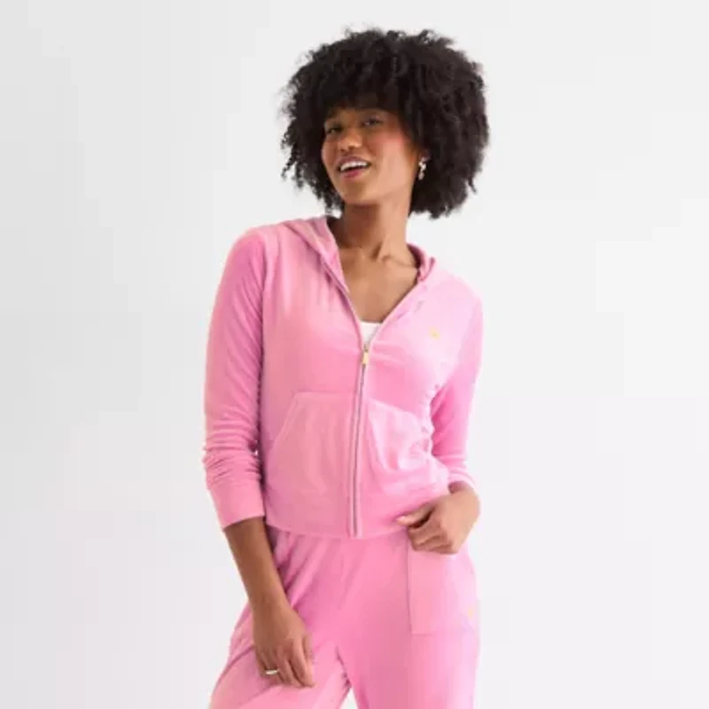 Juicy By Couture Womens Juniors Hooded Lightweight Track Jacket