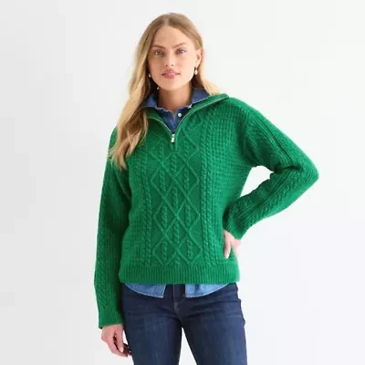 St. John's Bay Womens Mock Neck Long Sleeve Pullover Sweater