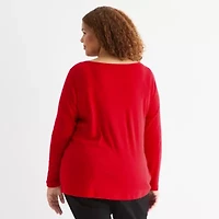 St. John's Bay Womens Plus Easy-on + Easy-off Crew Neck Long Sleeve Adaptive T-Shirt