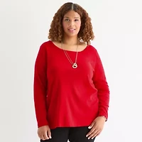 St. John's Bay Womens Plus Easy-on + Easy-off Crew Neck Long Sleeve Adaptive T-Shirt